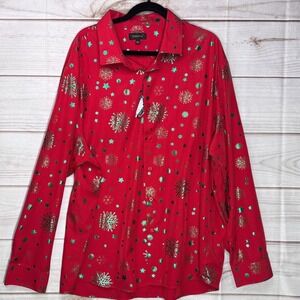 NWT‎ DiBanGu Mens XXXL Red Metallic Green Snowflake Christmas Button Down Shirt